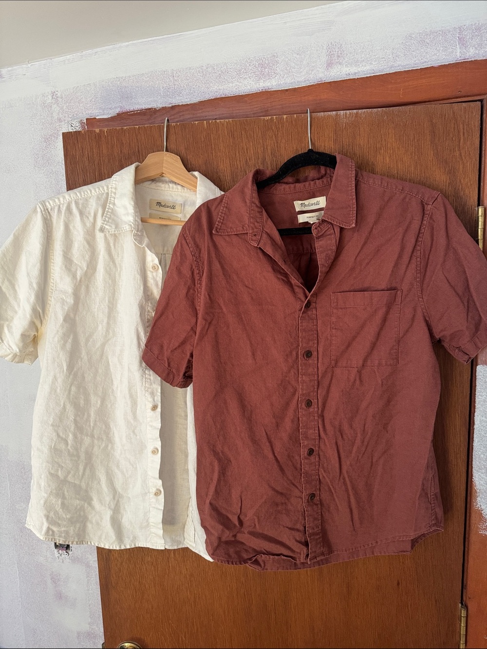 Madewell Short-Sleeve Button-Down Shirts in Rust and Cream